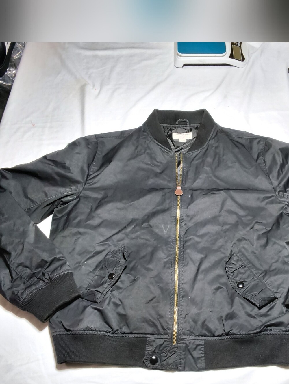 ​Wallace & Barnes J.Crew Men's Black Bomber Jacket Size Large Utility Flight Zip - Picture 2 of 11